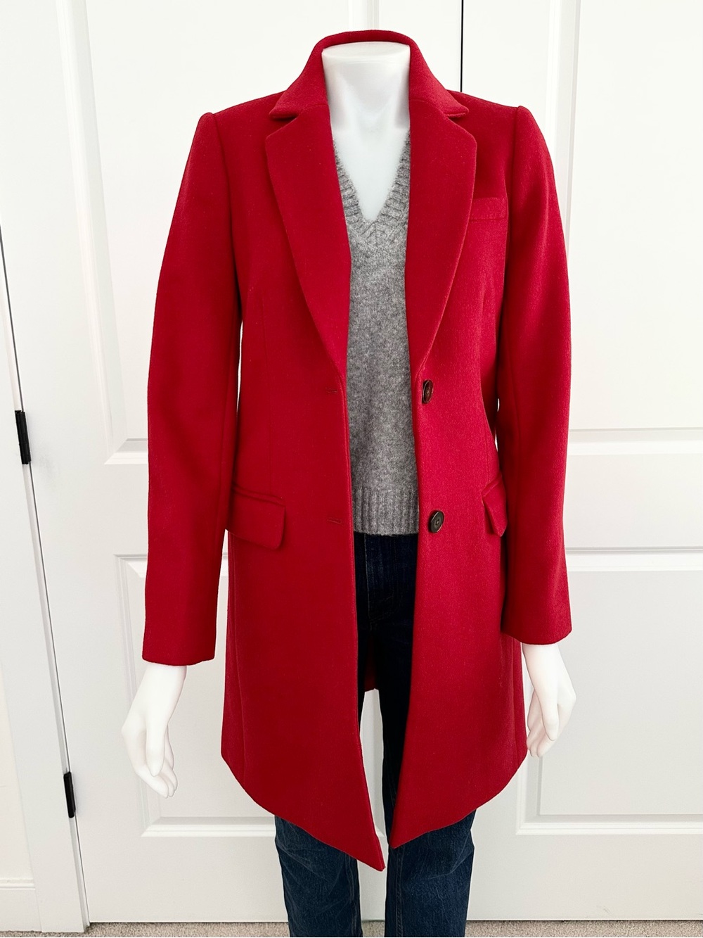 Wool Fall / Winter Mid Length Red Single Breasted Peacoat
